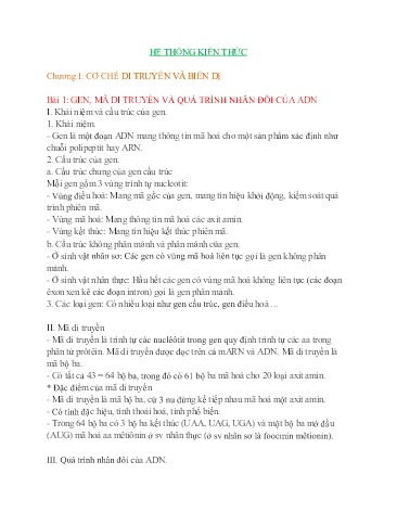 Hệ thống kiến thức ôn tập Sinh học Lớp 12