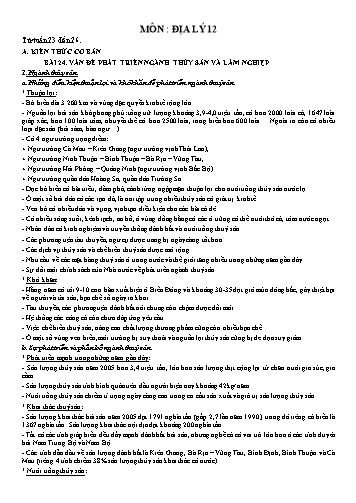 Kế hoạch bài dạy Địa lý Lớp 12 - Tuần 23 đến 26