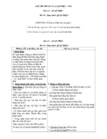 Kế hoạch bài dạy môn Công nghệ 8 - Bài 44+45
