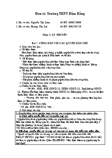 Ôn tập kiến thức môn Giáo dục công dân 12 - Bài 7: Công dân với các quyền dân chủ - Nguyễn Thị Lâm