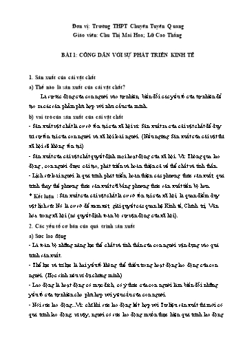 Ôn tập kiến thức môn Giáo dục công dân Lớp 11 - Bài 1: Công dân với sự phát triển kinh tế - Chu Thị Mai Hoa + Lữ Cao Thắng