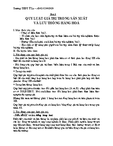 Ôn tập kiến thức môn Giáo dục công dân Lớp 11 - Bài 3: Quy luật giá trị trong sản xuất và lưu thông hàng hoá - THPT Ỷ La
