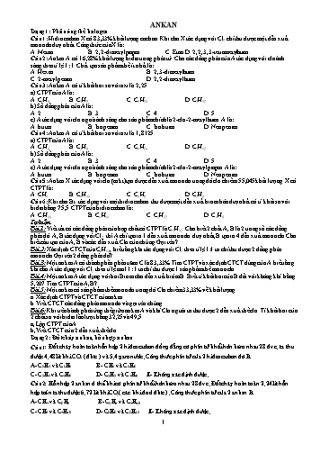 Ôn tập kiến thức môn Hóa học 11 - Chuyên đề: Ankan