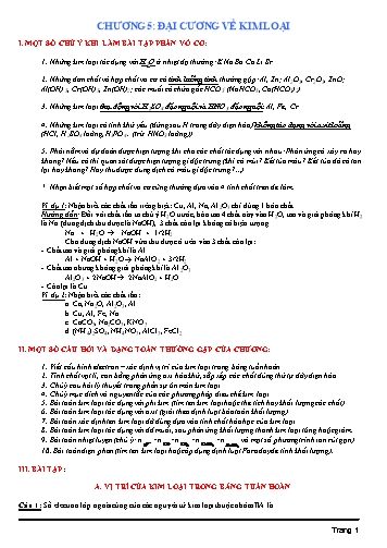 Ôn tập kiến thức môn Hóa học 12 - Chương 5: Đại cương về kim loại