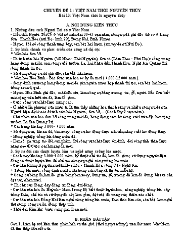 Ôn tập kiến thức môn Lịch sử 10 - Chuyên đề 1: Việt Nam thời nguyên thủy