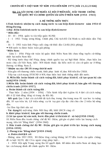 Ôn tập kiến thức môn Lịch sử 12 - Chuyên đề 9: Việt Nam từ năm 1954 đến năm 1975 (Bài 21,22,23 sgk)