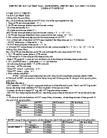 Ôn tập kiến thức môn Sinh học 10 - Chuyên đề: Bài tập phân bào. Dinh dưỡng, chuyển hóa vật chất và năng lượng ở vi sinh vật