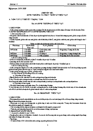 Ôn tập kiến thức môn Sinh học 11 - Chuyên đề: Sinh trưởng và phát triển ở thực vật - Năm học 2019-2020 - Nguyễn Tiến Xuân Hữu
