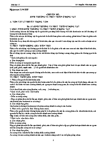 Ôn tập kiến thức môn Sinh học 11 - Chuyên đề: Sinh trưởng và phát triển ở động vật - Năm học 2019-2020 - Nguyễn Tiến Xuân Hữu