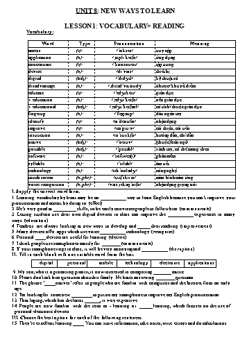 Ôn tập kiến thức môn Tiếng Anh 10 - Unit 8: New ways to learn