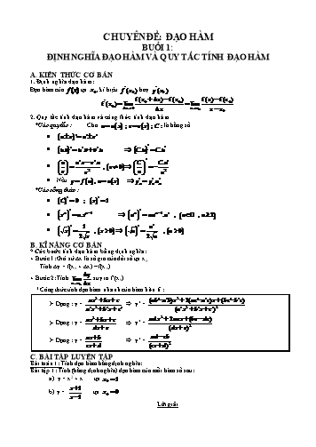 Ôn tập kiến thức môn Toán 11 - Chuyên đề: Đạo hàm