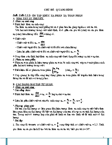 Ôn tập kiến thức môn Vật lí 11 - Chủ đề: Quang hình