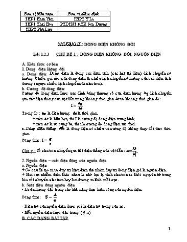 Ôn tập kiến thức môn Vật lí 11 - Chương II: Dòng điện không đổi - Trường THPT Hàm Yên