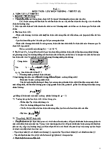 Ôn tập kiến thức môn Vật lí 11 - Chương: Lực điện trường - Trường THPT Kim Bình