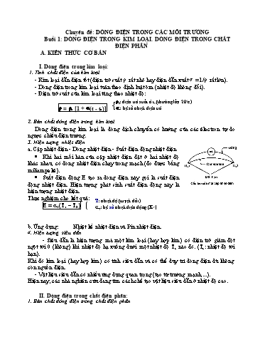 Ôn tập kiến thức môn Vật lí 11 - Chuyên đề: Dòng điện trong các môi trường