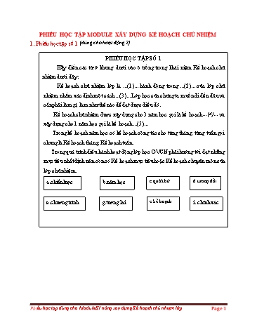 Phiếu học tập module Xây dựng Kế hoạch chủ nhiệm