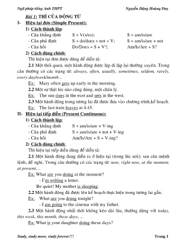 Tài liệu Ngữ pháp môn Tiếng Anh THPT - Nguyễn Đặng Hoàng Duy