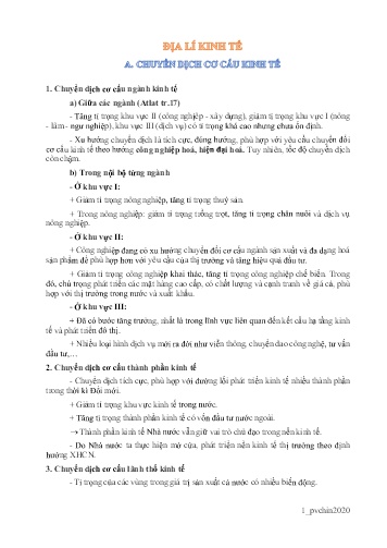 Tài liệu Ôn tập kiến thức môn Địa lí Lớp 12 - Chủ đề 4: Địa lí Ngành kinh tế