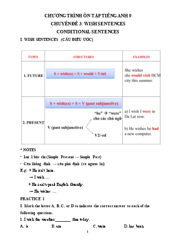 Tài liệu Ôn tập kiến thức môn Tiếng Anh 9 - Chuyên đề 3: Wish sentences conditional sentences