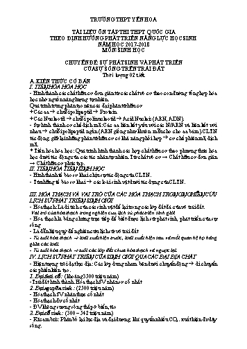 Tài liệu ôn tập thi tốt nghiệp THPTQG môn Sinh học (Theo ĐHPTNLHS) - Chuyên đề: Sự phát sinh và phát triển của sự sống trên trái đất (2 tiết) - Năm học 2017-2018 - Trường THPT Yên Hoa