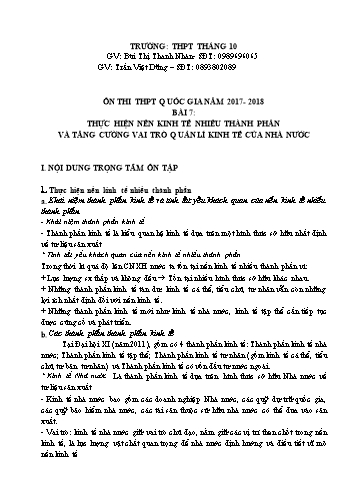 Tài liệu ôn thi THPT quốc gia môn GDCD 11 - Bài 7: Thực hiện nền kinh tế nhiều thành phần và tăng cường vai trò quản lí kinh tế của nhà nước - Năm học 2017-2018 - Bùi Thị Thanh Nhàn + Trần Việt Dũng