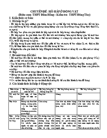 Tài liệu tham khảo ôn thi tốt nghiệp THPTQG môn Sinh học - Chuyên đề: Hô hấp ở động vật - Trường THPT Đầm Hồng