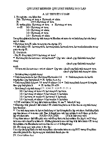 Tài liệu tham khảo ôn thi tốt nghiệp THPTQG môn Sinh học - Chuyên đề: Quy luật menđen. Quy luật phân li độc lập
