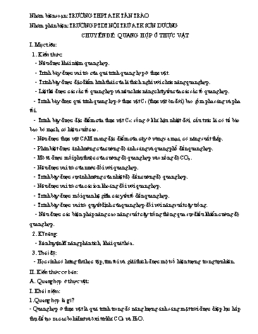 Tài liệu tham khảo ôn thi tốt nghiệp THPTQG môn Sinh học - Chuyên đề: Quang hợp ở thực vật - Trường PTDT Nội Trú ATK Sơn Dương