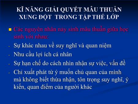 Tập huấn Kĩ năng giải quyết mâu thuẫn xung đột trong tập thể lớp