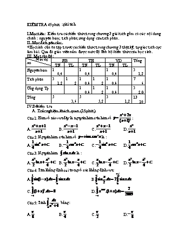 Đề kiểm tra 1 tiết chương 3 môn Giải tích Lớp 12 (Có đáp án)