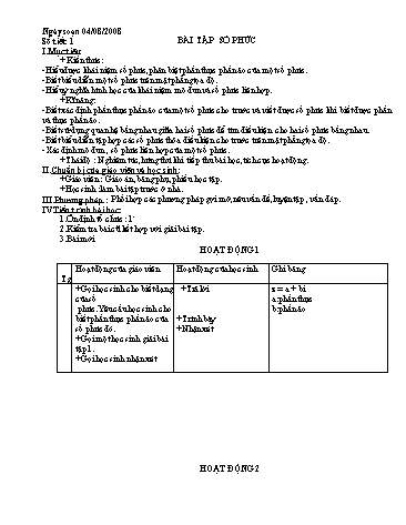 Giáo án Giải tích 12 (Ban cơ bản) - Bài học: Bài tập số phức