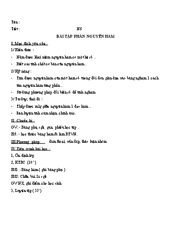 Giáo án môn Giải tích Lớp 12 - Bài học: Bài tập phần nguyên hàm