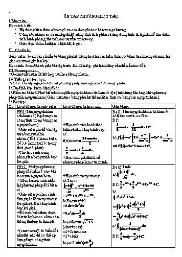 Giáo án môn Giải tích Lớp 12 - Bài: Ôn tập chương III (2 tiết)