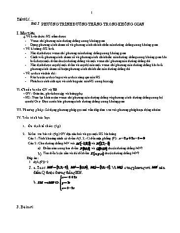 Giáo án môn Toán Lớp 12 - Bài 3: Phương trình đường thẳng trong không gian