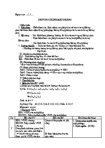 Giáo án môn Toán Lớp 12 - Bài: Phương trình mặt phẳng