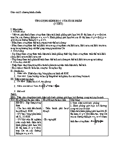 Giáo án môn Toán Lớp 12 - Bài: Ứng dụng hình học của tích phân (3 tiết)