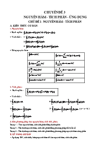 Ôn tập kiến thức môn Toán 12 - Chuyên đề 3: Nguyên hàm. Tích phân. Ứng dụng
