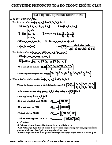 Ôn tập kiến thức môn Toán 12 - Chuyên đề: Phương pháp tọa độ trong không gian