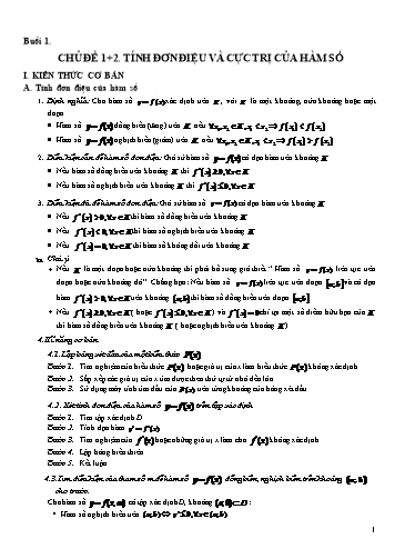 Ôn tập kiến thức môn Toán 12 - Chuyên đề: Ứng dụng của đạo hàm