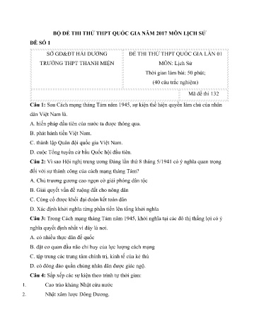 20 Đề thi thử THPT quốc gia năm 2017 môn Lịch sử (Có đáp án)