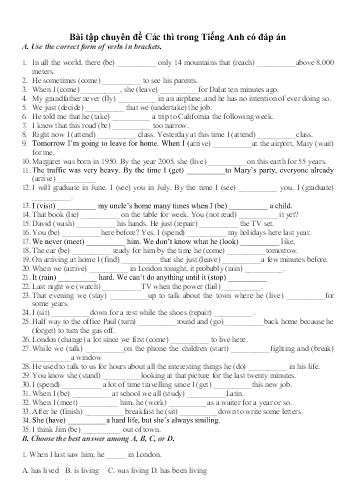 Bài tập ôn tập các thì trong tiếng anh