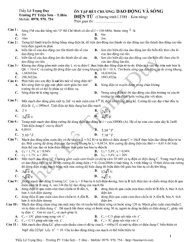 Đề cương ôn tập môn Vật lý Lớp 12 - Chương: Dao động và sóng điện từ - Lê Trọng Duy