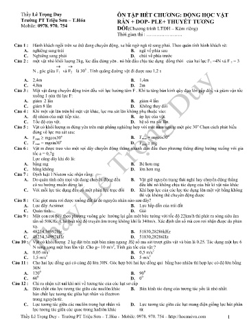 Đề cương ôn tập môn Vật lý Lớp 12 - Chương: Động học vật rắn. Dop-Ple, Thuyết tương đối - Lê Trọng Duy