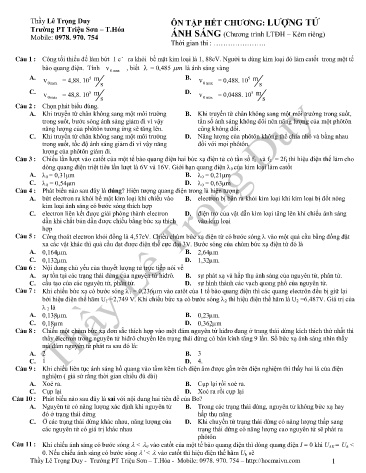 Đề cương ôn tập môn Vật lý Lớp 12 - Chương: Lượng tử ánh sáng - Lê Trọng Duy