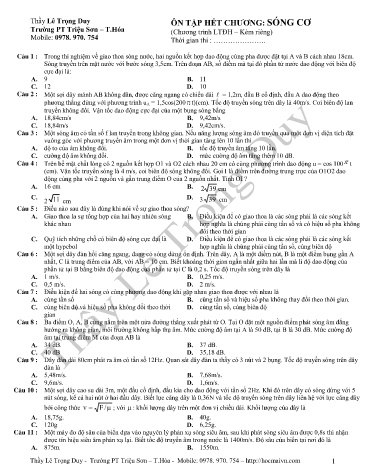 Đề cương ôn tập môn Vật lý Lớp 12 - Chương: Sóng cơ - Lê Trọng Duy
