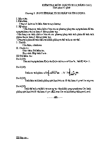 Đề kiểm tra 1 tiết chương III môn Giải tích Lớp 12 NC (Có đáp án)