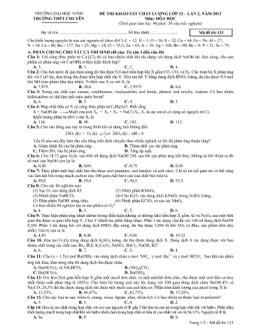 Đề thi khảo sát chất lượng năm 2013 môn Hóa học Lớp 12 (Lần 2) - Mã đề 133 - Trường THPT Chuyên Đại học Vinh