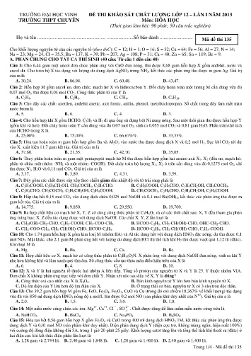 Đề thi khảo sát chất lượng năm 2013 môn Hóa học Lớp 12 (Lần I) - Mã đề 135 - Trường THPT Chuyên Đại học Vinh