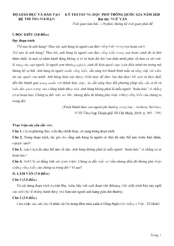 Đề thi tham khảo - Kỳ thi trung học phổ thông quốc gia năm 2020 môn Ngữ văn (Có đáp án)