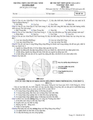 Đề thi thử THPT quốc gia môn Địa lí (Lần 1) - Mã đề 101 - Năm học 2018-2019 - Trường THPT Chuyên Bắc Ninh (Kèm đáp án)